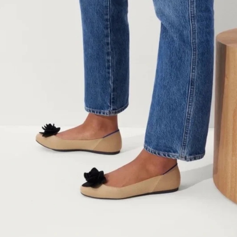 Rothy's Beige and Black Floral Flats